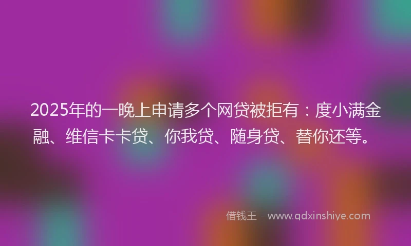 2025年的一晚上申请多个网贷被拒有：度小满金融、维信卡卡贷、你我贷、随身贷、替你还等。