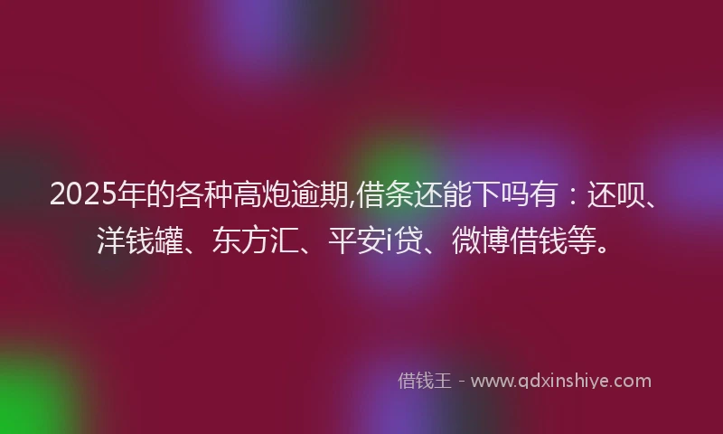 2025年的各种高炮逾期,借条还能下吗有：还呗、洋钱罐、东方汇、平安i贷、微博借钱等。