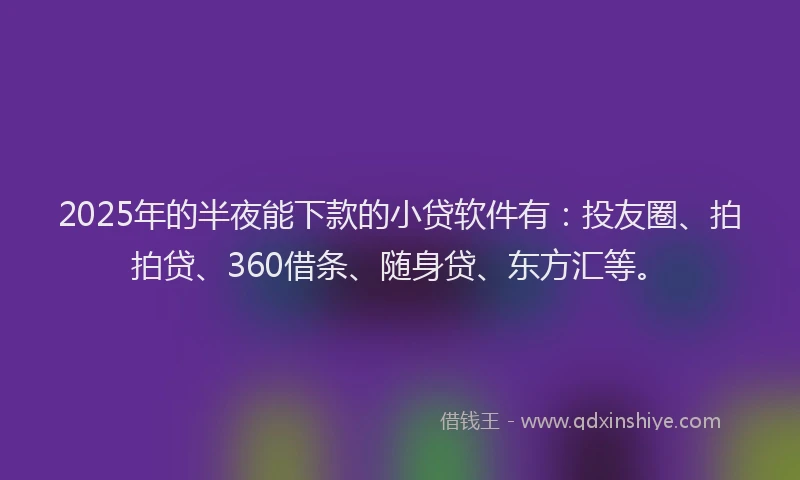 2025年的半夜能下款的小贷软件有：投友圈、拍拍贷、360借条、随身贷、东方汇等。