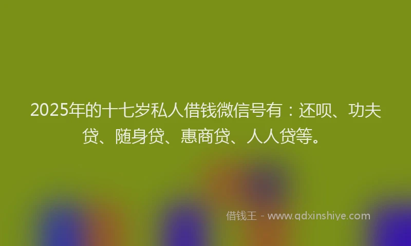 2025年的十七岁私人借钱微信号有：还呗、功夫贷、随身贷、惠商贷、人人贷等。