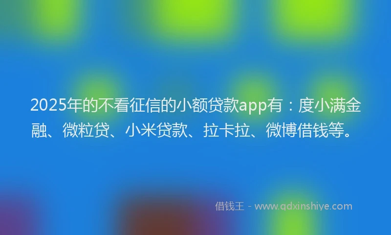 2025年的不看征信的小额贷款app有：度小满金融、微粒贷、小米贷款、拉卡拉、微博借钱等。