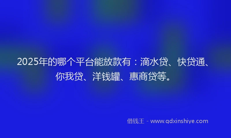 2025年的哪个平台能放款有：滴水贷、快贷通、你我贷、洋钱罐、惠商贷等。