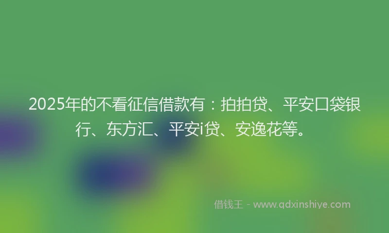 2025年的不看征信借款有：拍拍贷、平安口袋银行、东方汇、平安i贷、安逸花等。