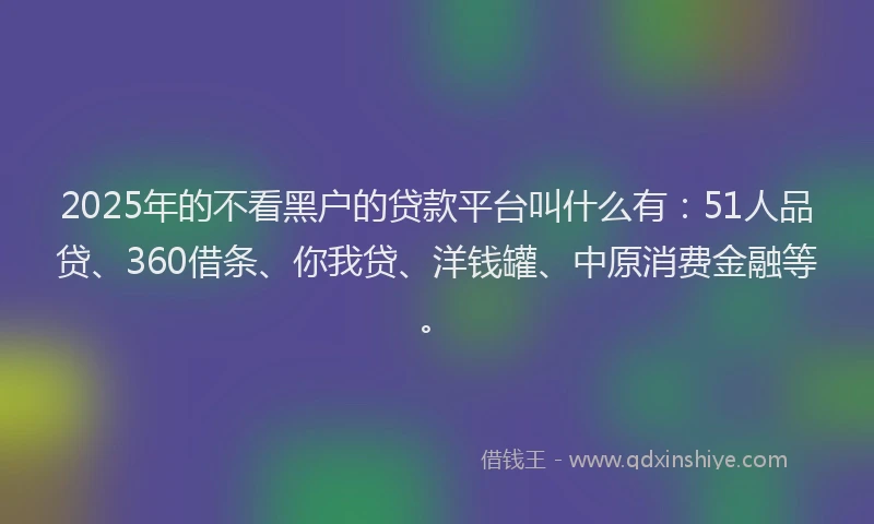 2025年的不看黑户的贷款平台叫什么有：51人品贷、360借条、你我贷、洋钱罐、中原消费金融等。