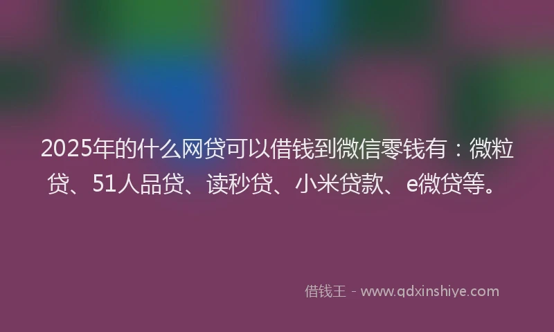 2025年的什么网贷可以借钱到微信零钱有：微粒贷、51人品贷、读秒贷、小米贷款、e微贷等。