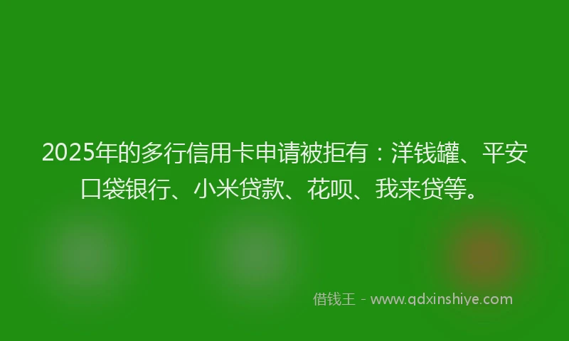 2025年的多行信用卡申请被拒有：洋钱罐、平安口袋银行、小米贷款、花呗、我来贷等。