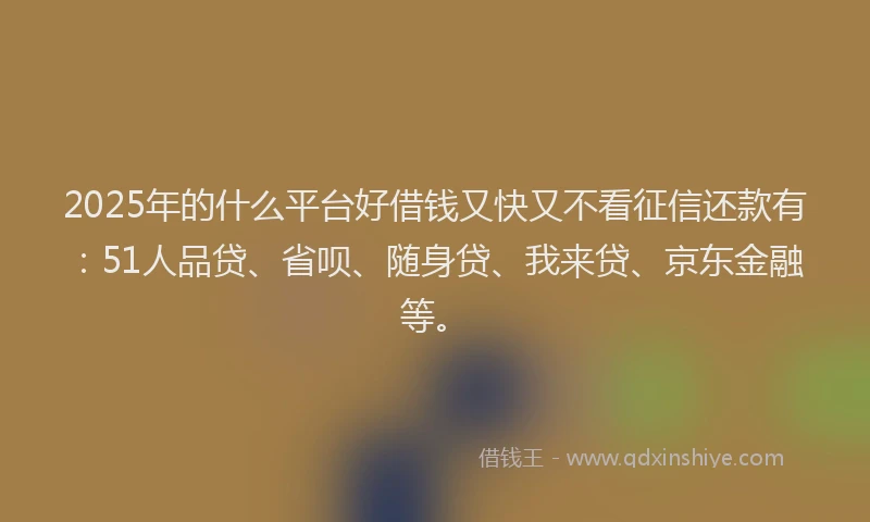 2025年的什么平台好借钱又快又不看征信还款有：51人品贷、省呗、随身贷、我来贷、京东金融等。