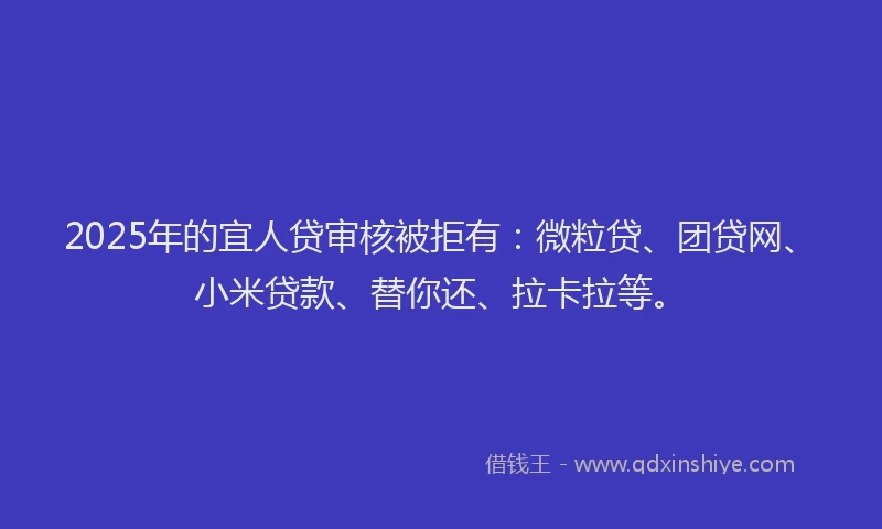 2025年的宜人贷审核被拒有：微粒贷、团贷网、小米贷款、替你还、拉卡拉等。