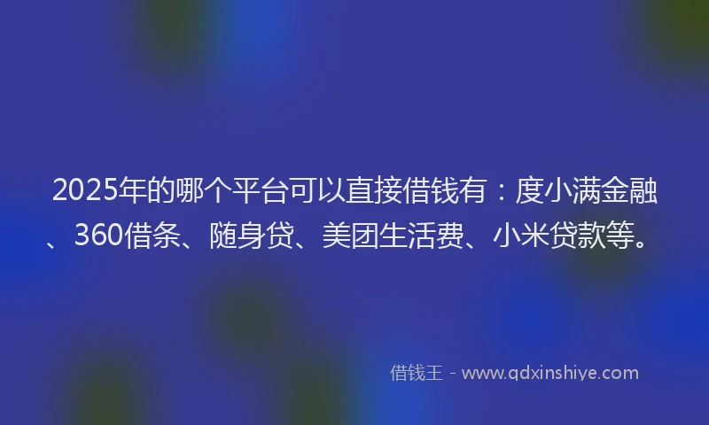 2025年的哪个平台可以直接借钱有：度小满金融、360借条、随身贷、美团生活费、小米贷款等。
