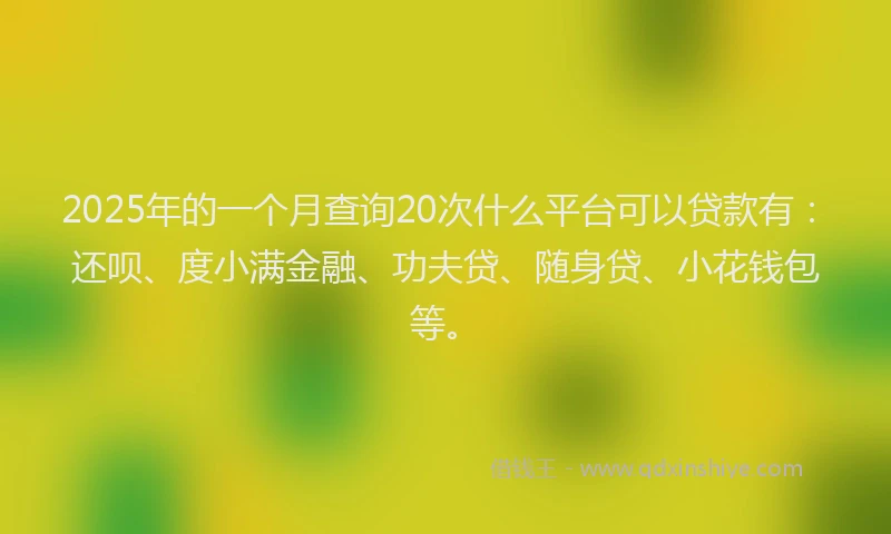 2025年的一个月查询20次什么平台可以贷款有：还呗、度小满金融、功夫贷、随身贷、小花钱包等。