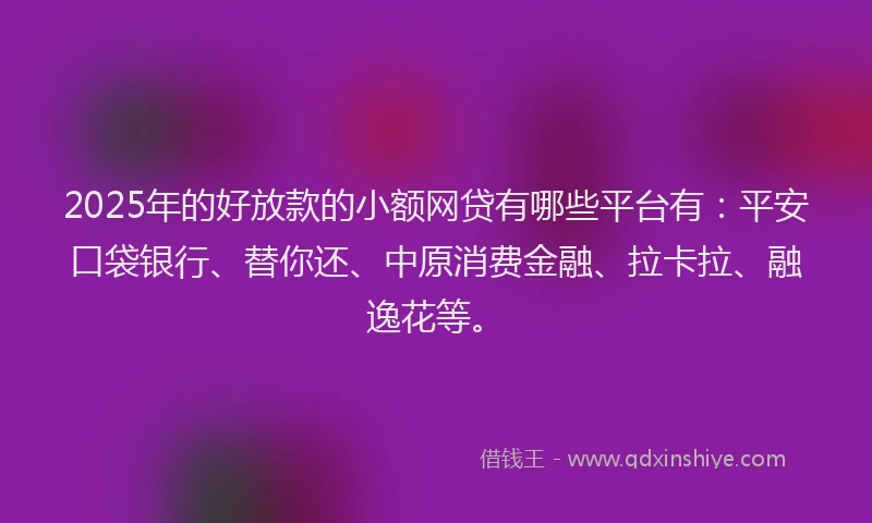 2025年的好放款的小额网贷有哪些平台有：平安口袋银行、替你还、中原消费金融、拉卡拉、融逸花等。