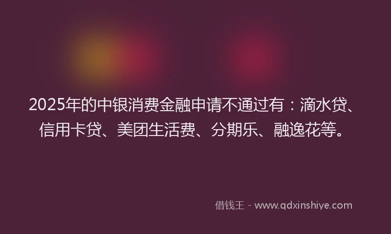 2025年的中银消费金融申请不通过有：滴水贷、信用卡贷、美团生活费、分期乐、融逸花等。