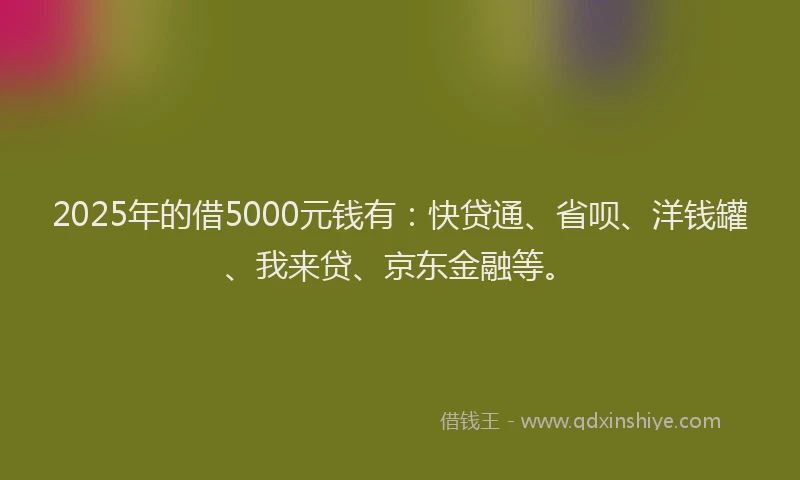 2025年的借5000元钱有：快贷通、省呗、洋钱罐、我来贷、京东金融等。