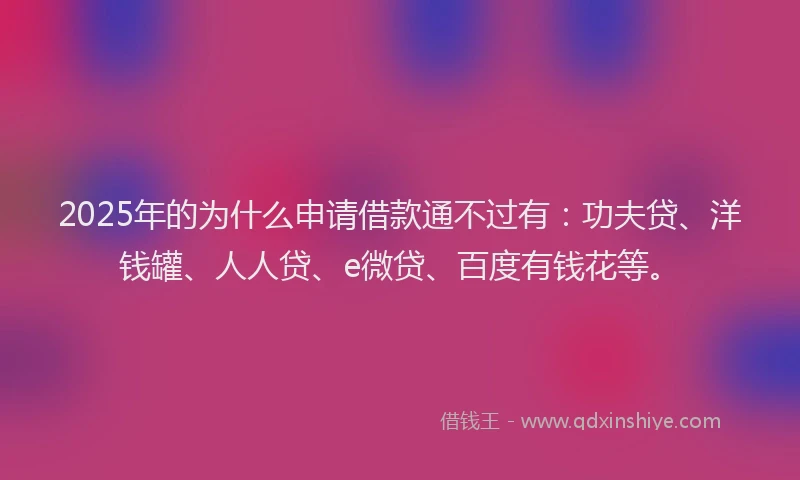 2025年的为什么申请借款通不过有：功夫贷、洋钱罐、人人贷、e微贷、百度有钱花等。