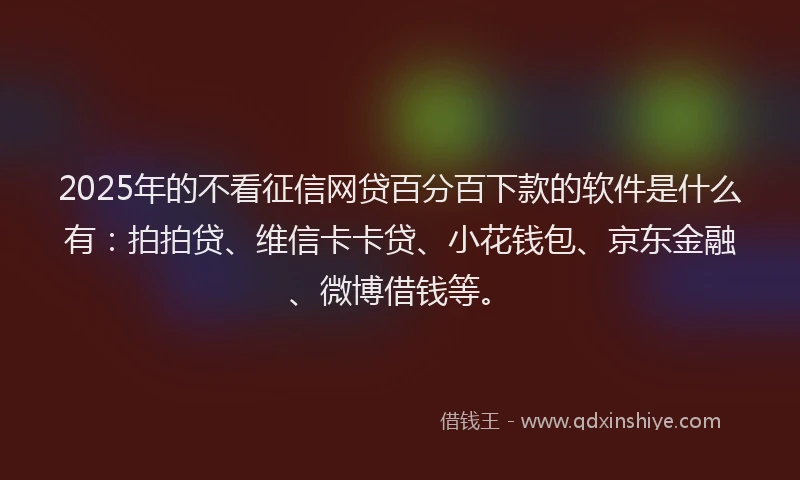 2025年的不看征信网贷百分百下款的软件是什么有：拍拍贷、维信卡卡贷、小花钱包、京东金融、微博借钱等。