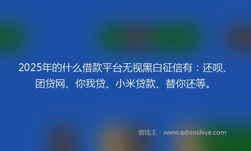 2025年的什么借款平台无视黑白征信有：还呗、团贷网、你我贷、小米贷款、替你还等。