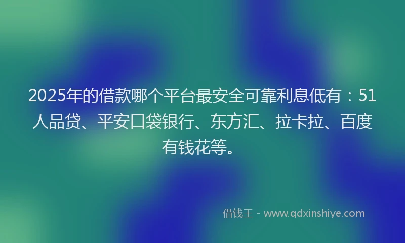 2025年的借款哪个平台最安全可靠利息低有：51人品贷、平安口袋银行、东方汇、拉卡拉、百度有钱花等。