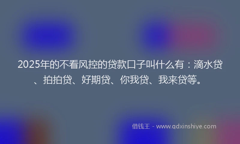 2025年的不看风控的贷款口子叫什么有：滴水贷、拍拍贷、好期贷、你我贷、我来贷等。
