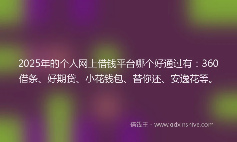 2025年的个人网上借钱平台哪个好通过有：360借条、好期贷、小花钱包、替你还、安逸花等。