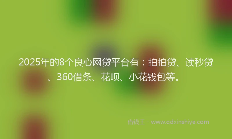 2025年的8个良心网贷平台有：拍拍贷、读秒贷、360借条、花呗、小花钱包等。