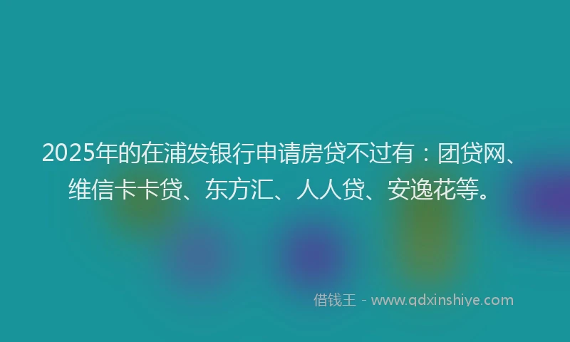 2025年的在浦发银行申请房贷不过有：团贷网、维信卡卡贷、东方汇、人人贷、安逸花等。