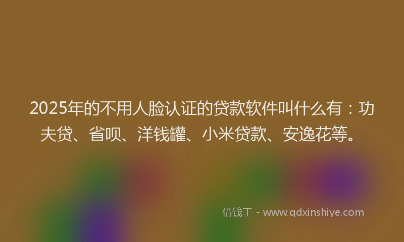 2025年的不用人脸认证的贷款软件叫什么有：功夫贷、省呗、洋钱罐、小米贷款、安逸花等。