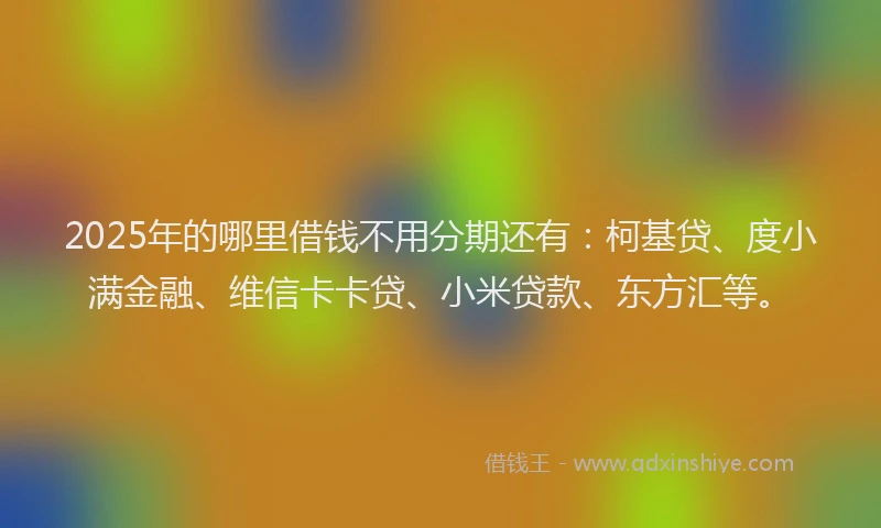 2025年的哪里借钱不用分期还有：柯基贷、度小满金融、维信卡卡贷、小米贷款、东方汇等。