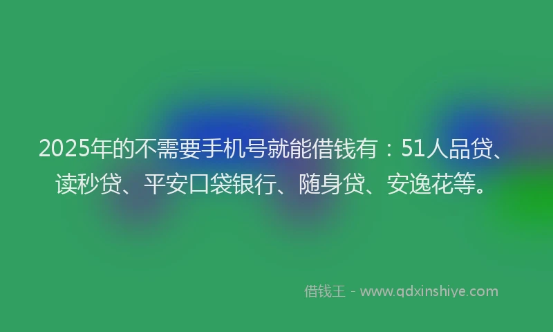 2025年的不需要手机号就能借钱有：51人品贷、读秒贷、平安口袋银行、随身贷、安逸花等。
