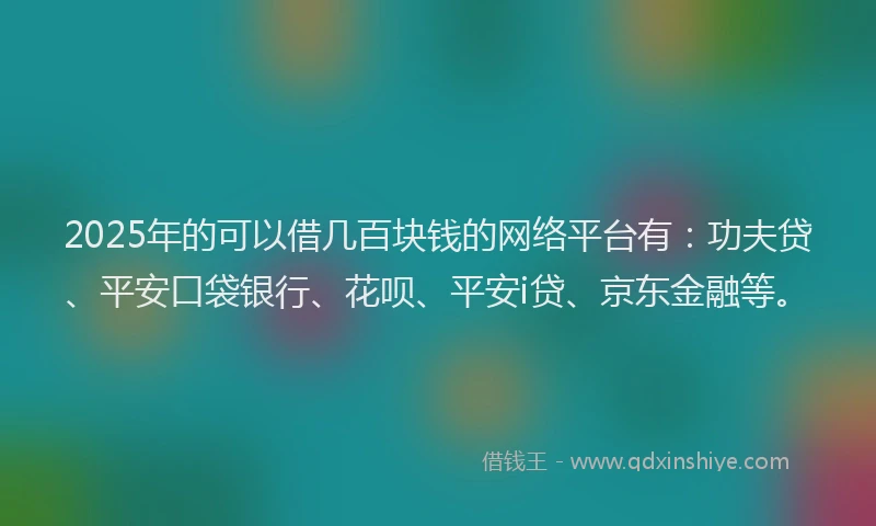2025年的可以借几百块钱的网络平台有：功夫贷、平安口袋银行、花呗、平安i贷、京东金融等。