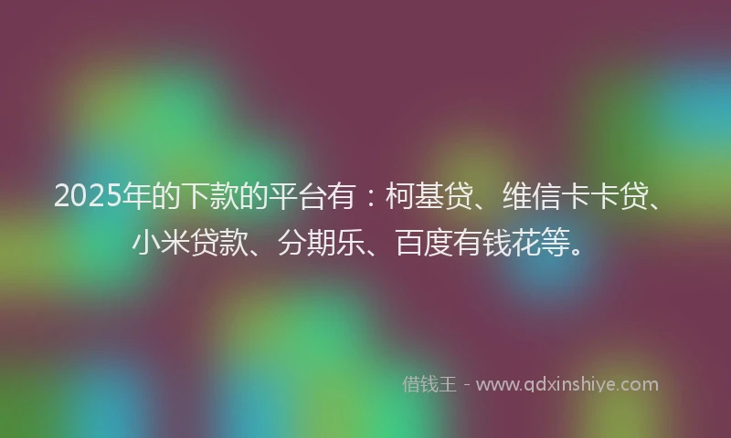 2025年的下款的平台有：柯基贷、维信卡卡贷、小米贷款、分期乐、百度有钱花等。