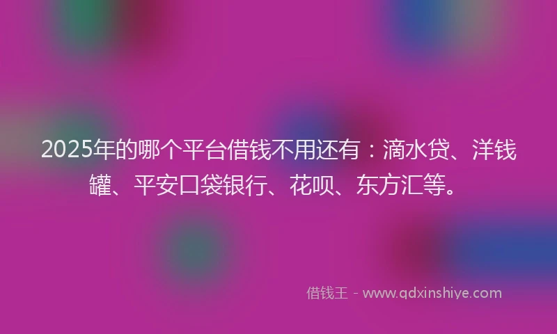 2025年的哪个平台借钱不用还有：滴水贷、洋钱罐、平安口袋银行、花呗、东方汇等。