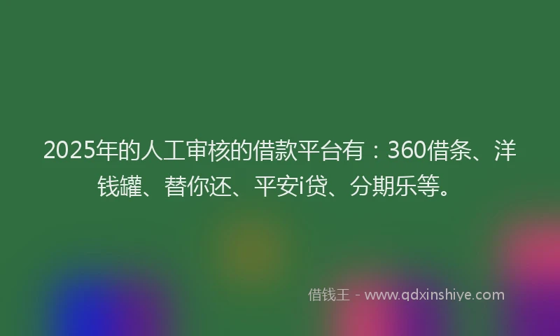 2025年的人工审核的借款平台有：360借条、洋钱罐、替你还、平安i贷、分期乐等。