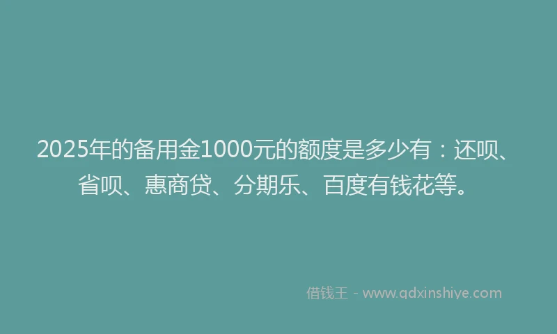 2025年的备用金1000元的额度是多少有：还呗、省呗、惠商贷、分期乐、百度有钱花等。