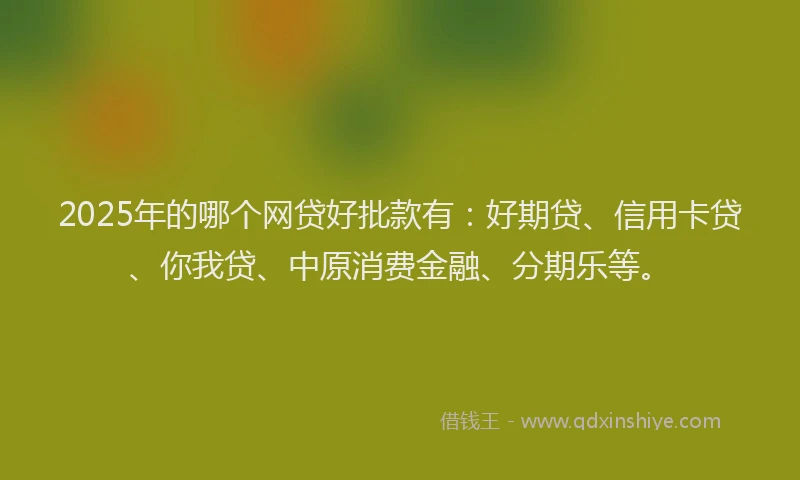2025年的哪个网贷好批款有：好期贷、信用卡贷、你我贷、中原消费金融、分期乐等。