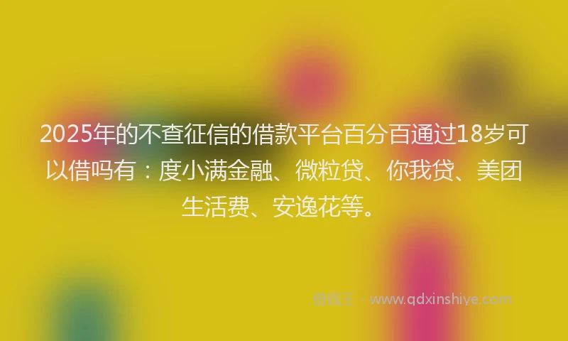 2025年的不查征信的借款平台百分百通过18岁可以借吗有：度小满金融、微粒贷、你我贷、美团生活费、安逸花等。
