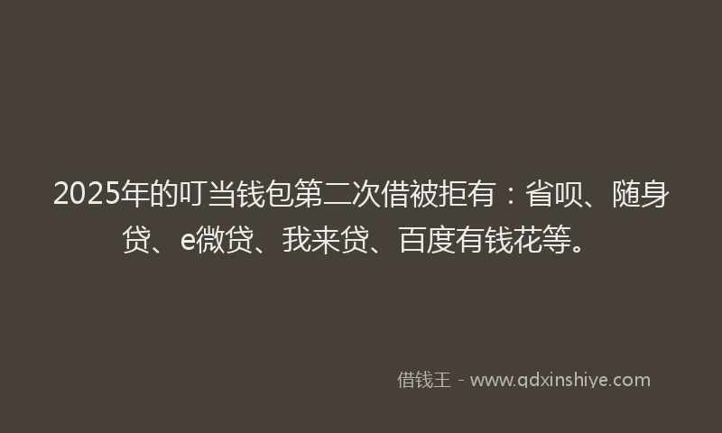 2025年的叮当钱包第二次借被拒有：省呗、随身贷、e微贷、我来贷、百度有钱花等。