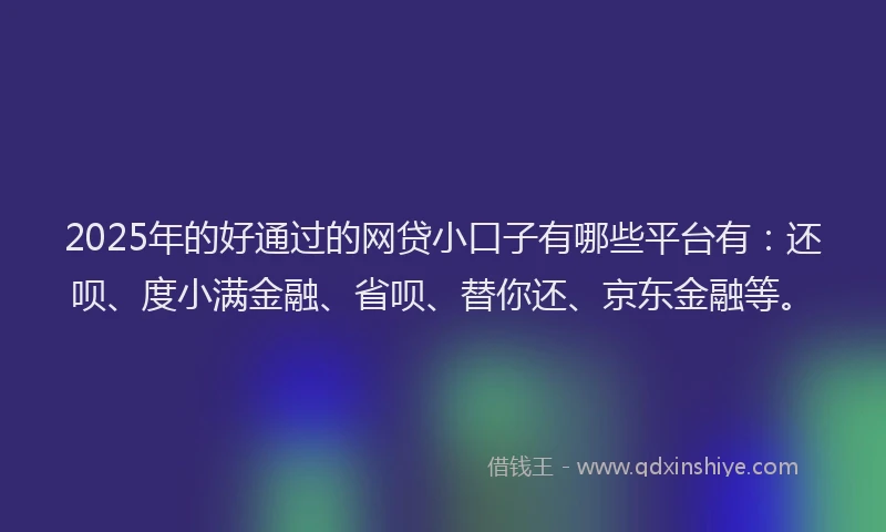 2025年的好通过的网贷小口子有哪些平台有：还呗、度小满金融、省呗、替你还、京东金融等。
