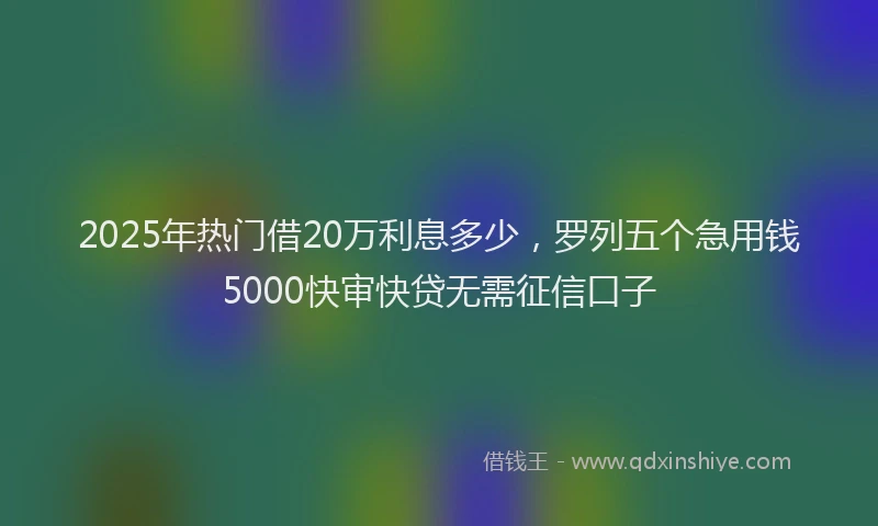 2025年热门借20万利息多少，罗列五个急用钱5000快审快贷无需征信口子