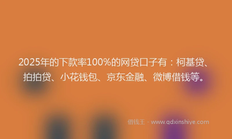 2025年的下款率100%的网贷口子有：柯基贷、拍拍贷、小花钱包、京东金融、微博借钱等。