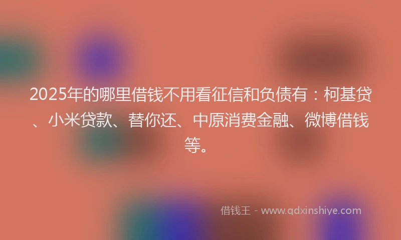 2025年的哪里借钱不用看征信和负债有：柯基贷、小米贷款、替你还、中原消费金融、微博借钱等。