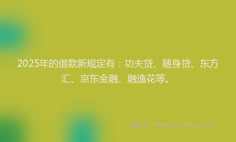 2025年的借款新规定有：功夫贷、随身贷、东方汇、京东金融、融逸花等。