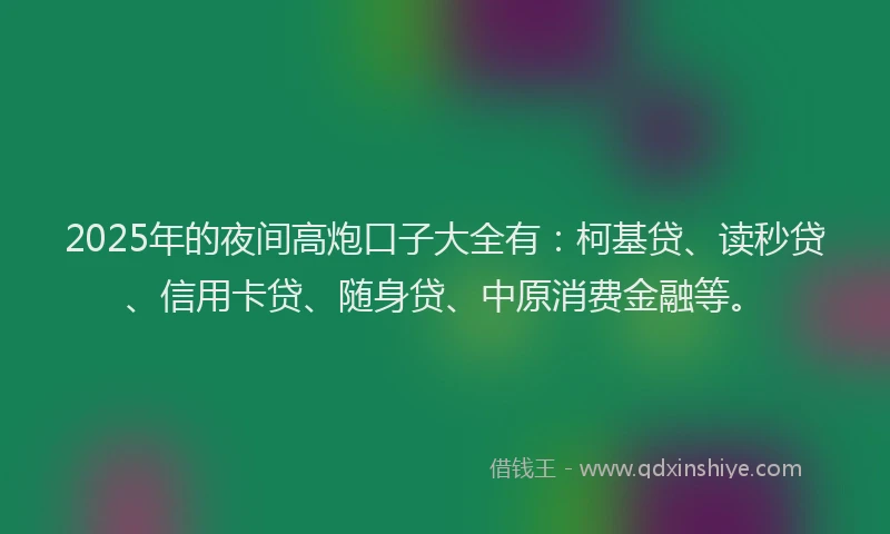 2025年的夜间高炮口子大全有：柯基贷、读秒贷、信用卡贷、随身贷、中原消费金融等。