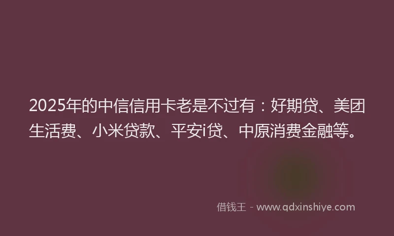 2025年的中信信用卡老是不过有：好期贷、美团生活费、小米贷款、平安i贷、中原消费金融等。