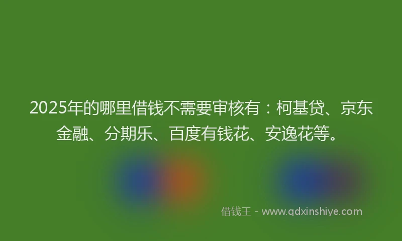 2025年的哪里借钱不需要审核有：柯基贷、京东金融、分期乐、百度有钱花、安逸花等。