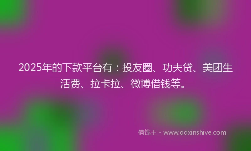 2025年的下款平台有：投友圈、功夫贷、美团生活费、拉卡拉、微博借钱等。