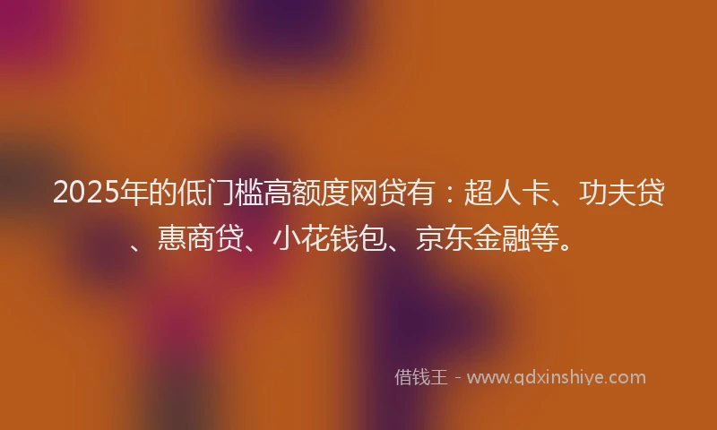 2025年的低门槛高额度网贷有：超人卡、功夫贷、惠商贷、小花钱包、京东金融等。