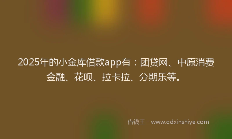 2025年的小金库借款app有：团贷网、中原消费金融、花呗、拉卡拉、分期乐等。