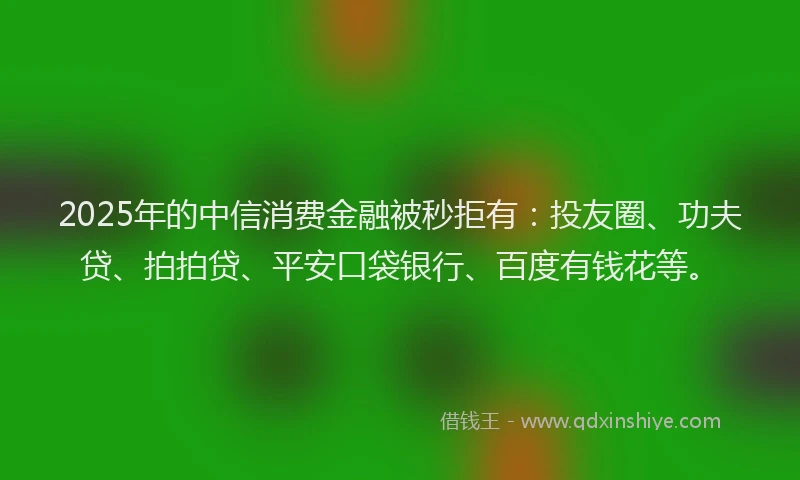 2025年的中信消费金融被秒拒有：投友圈、功夫贷、拍拍贷、平安口袋银行、百度有钱花等。