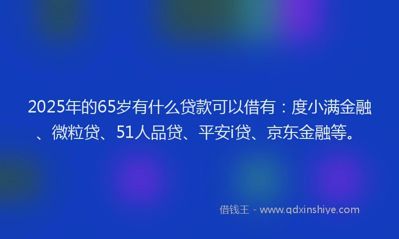 2025年的65岁有什么贷款可以借有：度小满金融、微粒贷、51人品贷、平安i贷、京东金融等。