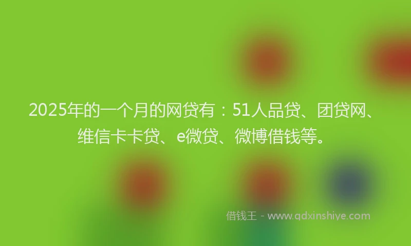 2025年的一个月的网贷有：51人品贷、团贷网、维信卡卡贷、e微贷、微博借钱等。